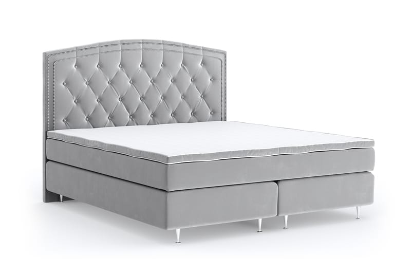 Hilton Luxury Velvet Sengepakke 180x200 - Lysegrå - Møbler - Senger - Komplett sengepakke