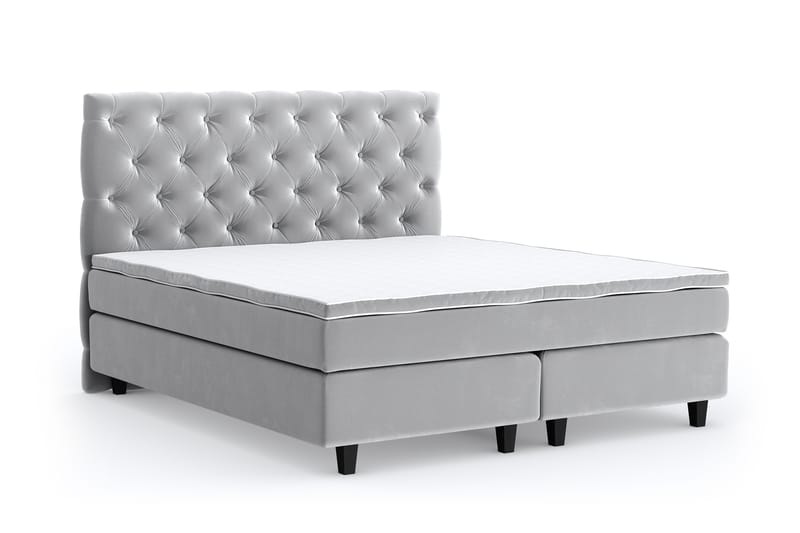 Hilton Luxury Velvet Sengepakke 180x200 - Lysegrå - Møbler - Senger - Komplett sengepakke