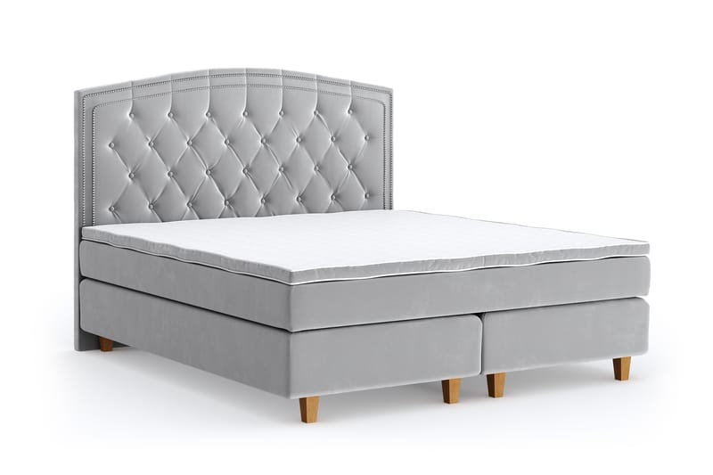 Hilton Luxury Velvet Sengepakke 180x200 - Lysegrå - Møbler - Senger - Komplett sengepakke