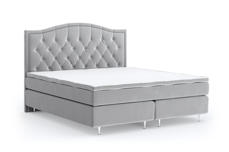 Hilton Luxury Velvet Sengepakke 180x200 - Lysegrå - Møbler - Senger - Komplett sengepakke