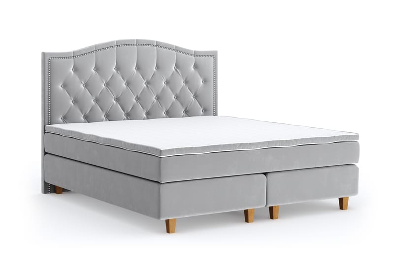 Hilton Luxury Velvet Sengepakke 180x200 - Lysegrå - Møbler - Senger - Komplett sengepakke