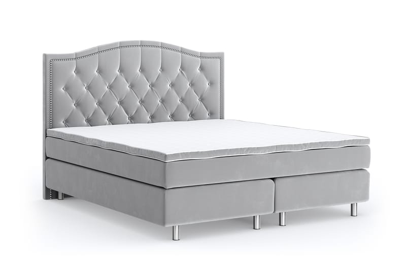 Hilton Luxury Velvet Sengepakke 180x200 - Lysegrå - Møbler - Senger - Komplett sengepakke