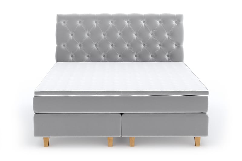 Hilton Luxury Velvet Sengepakke 180x200 - Lysegrå - Komplett sengepakke - Kontinentalsenger - Dobbeltsenger