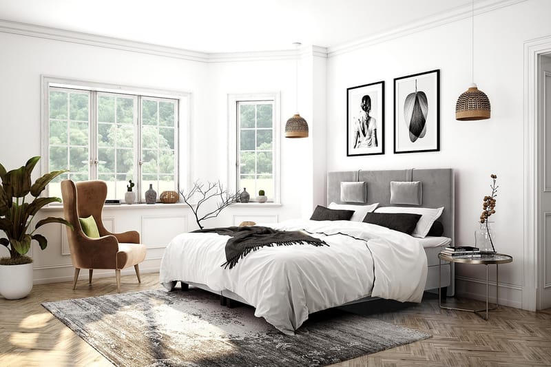 Hilton Luxury Velvet Sengepakke 210x210 - Lysegrå - Møbler - Senger - Komplett sengepakke