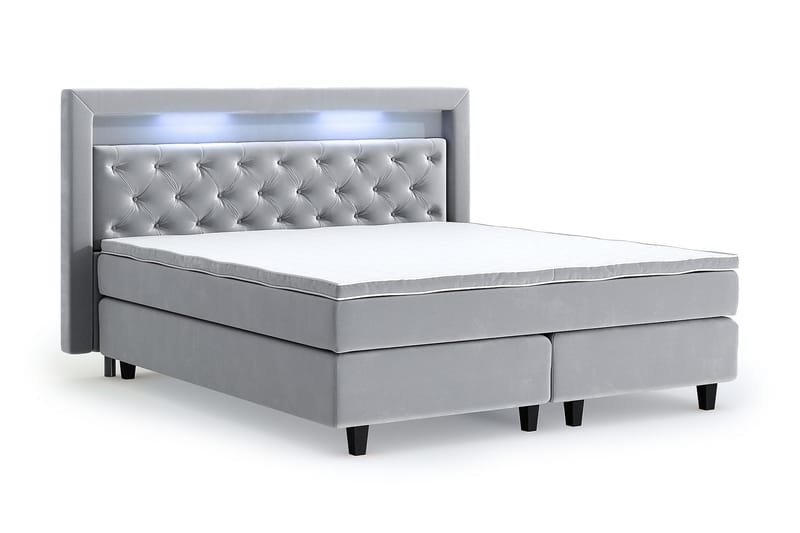 Hilton Luxury Velvet Sengepakke 210x210 - Lysegrå - Møbler - Senger - Komplett sengepakke