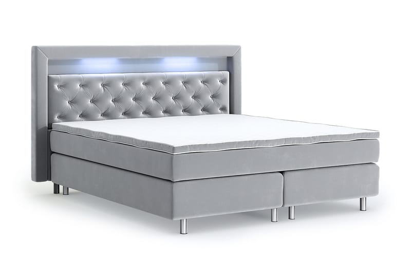 Hilton Luxury Velvet Sengepakke 210x210 - Lysegrå - Møbler - Senger - Komplett sengepakke