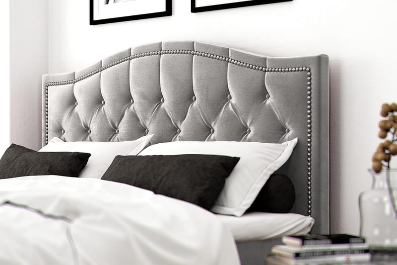 Hilton Luxury Velvet Sengepakke 210x210 - Lysegrå - Møbler - Senger - Komplett sengepakke