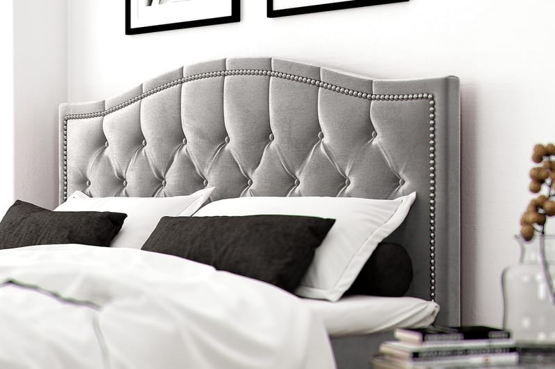 Hilton Luxury Velvet Sengepakke 210x210 - Lysegrå - Komplett sengepakke - Kontinentalsenger - Dobbeltsenger - Familieseng