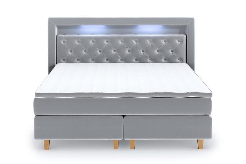 Hilton Luxury Velvet Sengepakke 210x210 - Lysegrå - Møbler - Senger - Komplett sengepakke