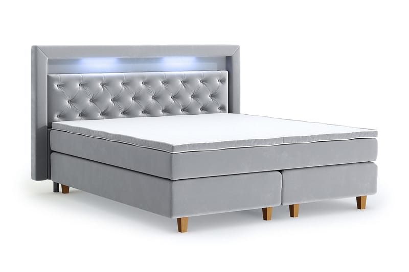 Hilton Luxury Velvet Sengepakke 210x210 - Lysegrå - Møbler - Senger - Komplett sengepakke