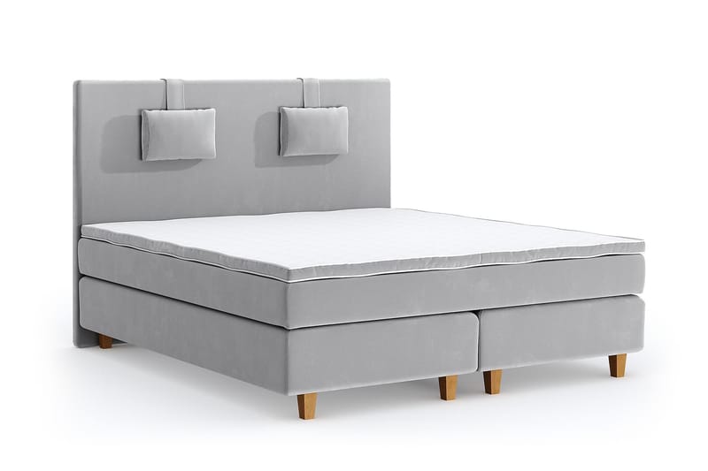 Hilton Luxury Velvet Sengepakke 210x210 - Lysegrå - Møbler - Senger - Komplett sengepakke