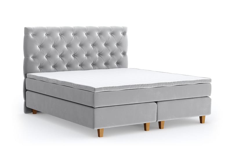 Hilton Luxury Velvet Sengepakke 210x210 - Lysegrå - Møbler - Senger - Komplett sengepakke