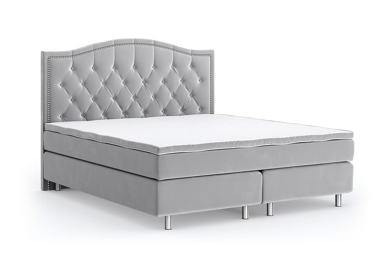 Hilton Luxury Velvet Sengepakke 210x210 - Lysegrå - Møbler - Senger - Komplett sengepakke