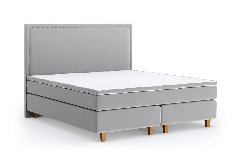 Hilton Luxury Velvet Sengepakke 210x210 - Lysegrå - Møbler - Senger - Komplett sengepakke