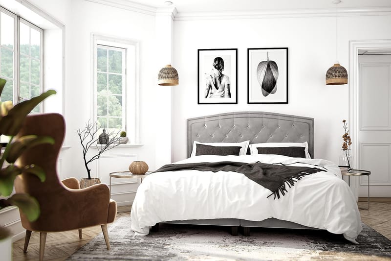 Hilton Luxury Velvet Sengepakke 210x210 - Lysegrå - Møbler - Senger - Komplett sengepakke