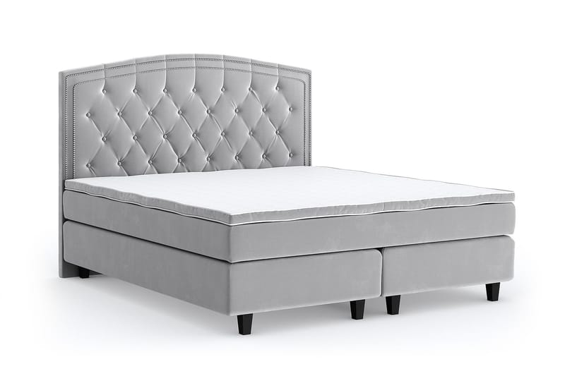 Hilton Luxury Velvet Sengepakke 210x210 - Lysegrå - Komplett sengepakke - Kontinentalsenger - Dobbeltsenger - Familieseng