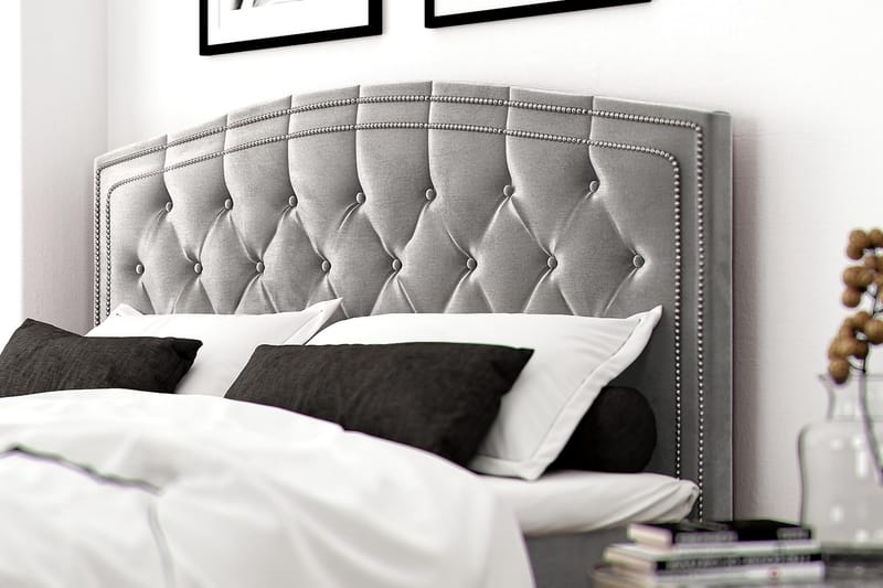 Hilton Luxury Velvet Sengepakke 210x210 - Lysegrå - Møbler - Senger - Komplett sengepakke