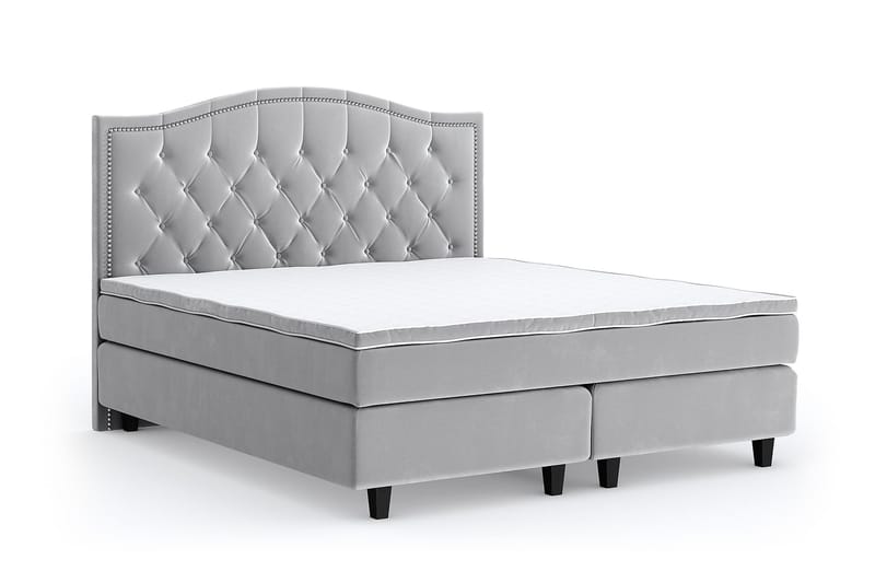 Hilton Luxury Velvet Sengepakke 210x210 - Lysegrå - Møbler - Senger - Komplett sengepakke