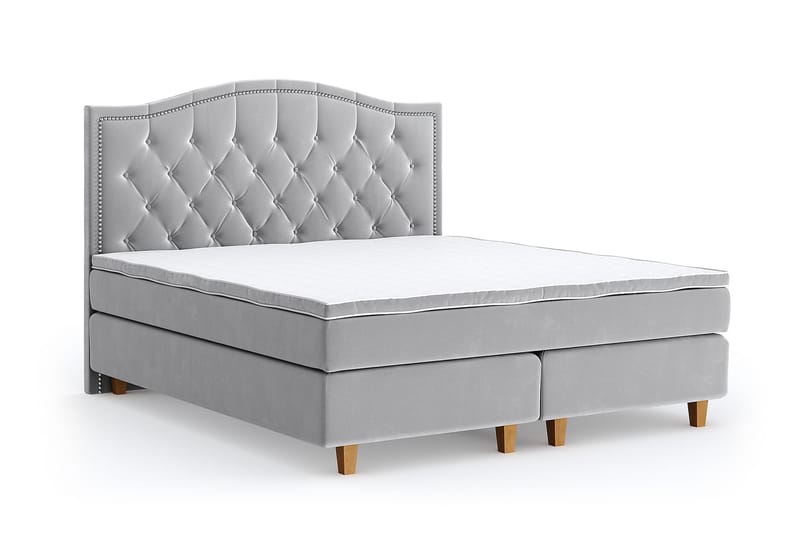 Hilton Luxury Velvet Sengepakke 210x210 - Lysegrå - Møbler - Senger - Komplett sengepakke