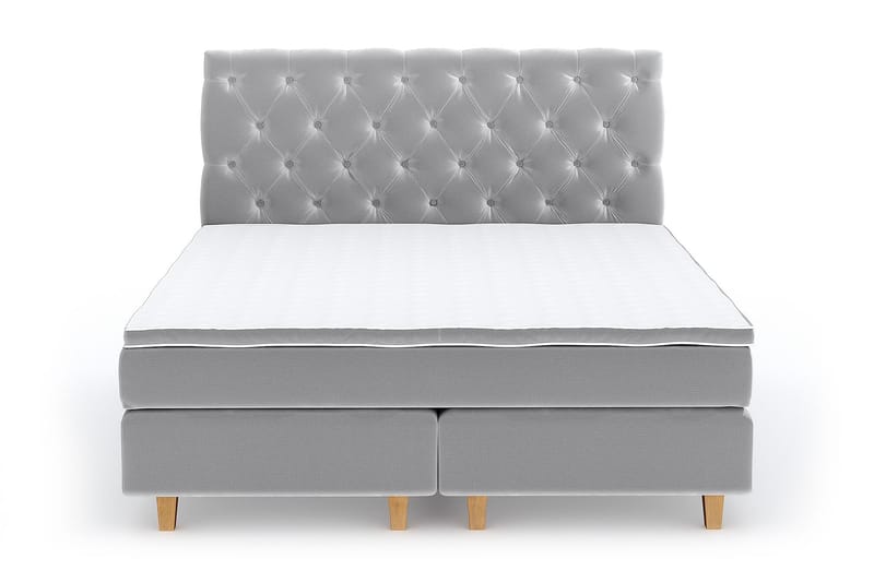 Hilton Luxury Velvet Sengepakke 210x210 - Lysegrå - Møbler - Senger - Komplett sengepakke