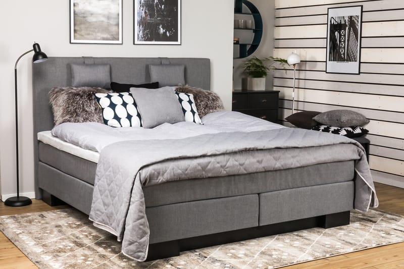 Hilton Lyx Komplett Sengepakke 180x210 - Lysegrå - Møbler - Senger - Komplett sengepakke