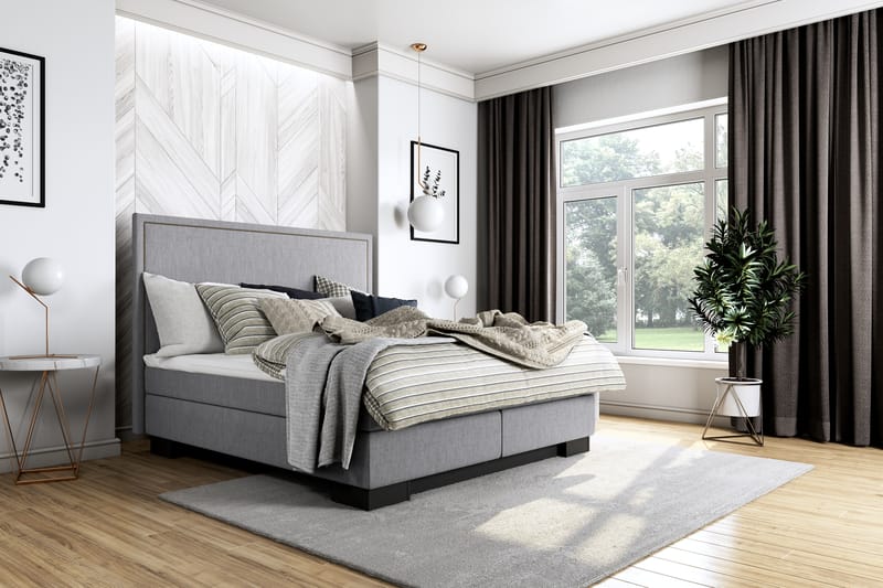 Hilton Lyx Komplett Sengpakke 160x210 Amiral Gavl Rett - Lysegrå - Møbler - Senger - Komplett sengepakke