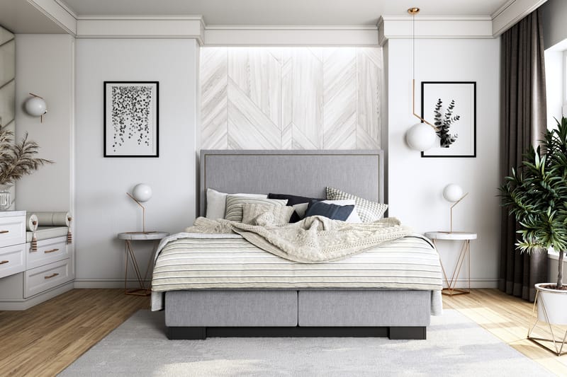 Hilton Lyx Komplett Sengpakke 160x210 Amiral Gavl Rett - Lysegrå - Møbler - Senger - Komplett sengepakke