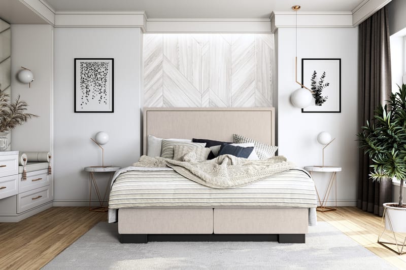 Hilton Lyx Sengepakke 160+Amiral Rett Sengegavl - Beige - Møbler - Senger - Komplett sengepakke