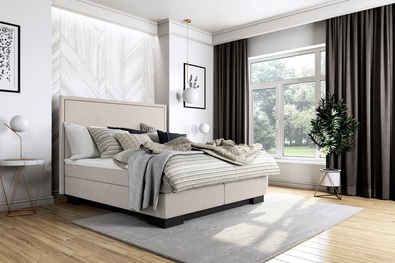 Hilton Lyx Sengepakke 160+Amiral Rett Sengegavl - Beige - Møbler - Senger - Komplett sengepakke