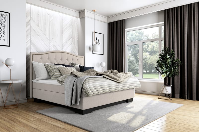 Hilton Lyx Sengepakke 180+Amiral Toppet Sengegavl - Beige - Møbler - Senger - Komplett sengepakke