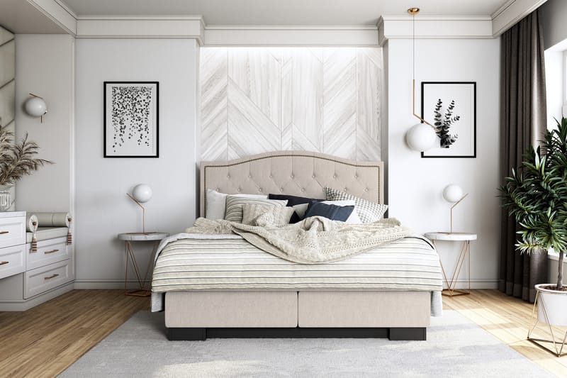 Hilton Lyx Sengepakke 180+Amiral Toppet Sengegavl - Beige - Møbler - Senger - Komplett sengepakke