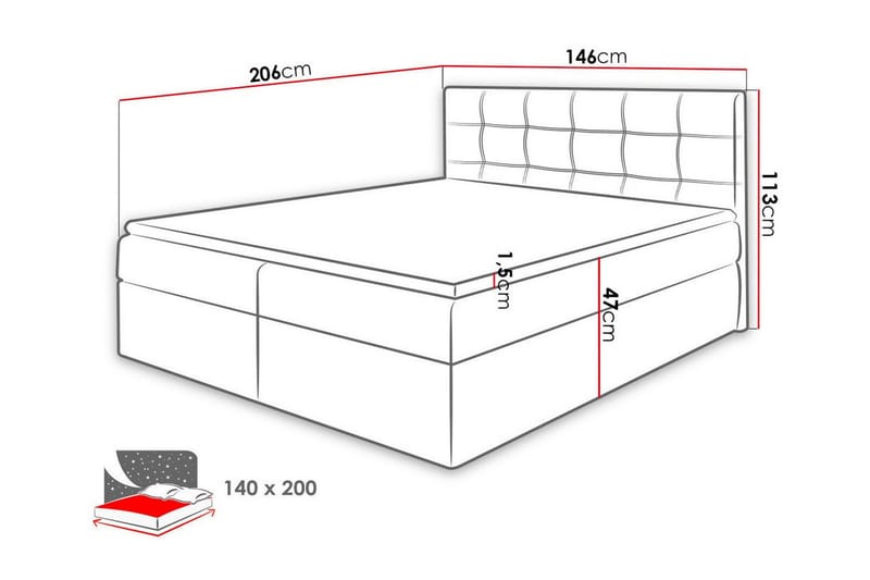 Kintore Kontinentalseng 140x200 cm - Mørkegrå - Kontinentalsenger