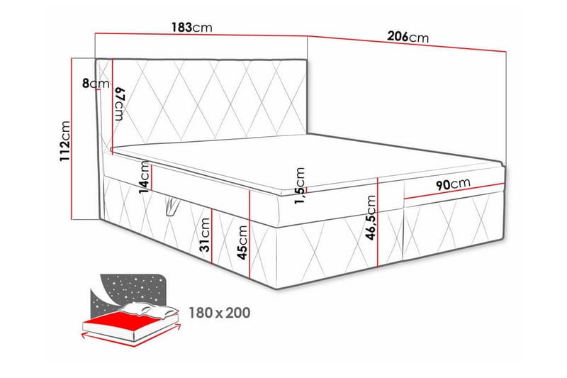 Kintore Kontinentalseng 180x200 cm - Mørkerød - Kontinentalsenger