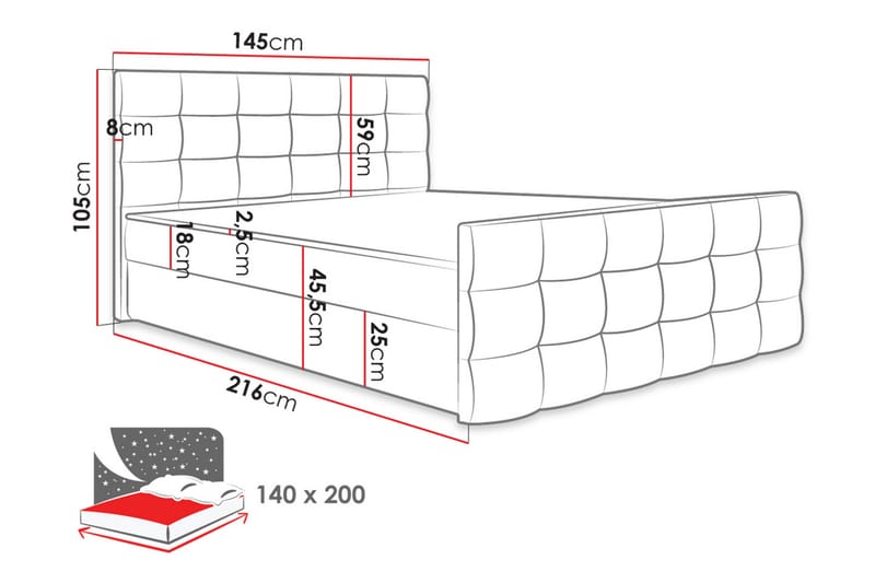 Kleos Kontinentalseng 140x200 cm med Sengegavl - Svart - Møbler - Senger - Kontinentalsenger