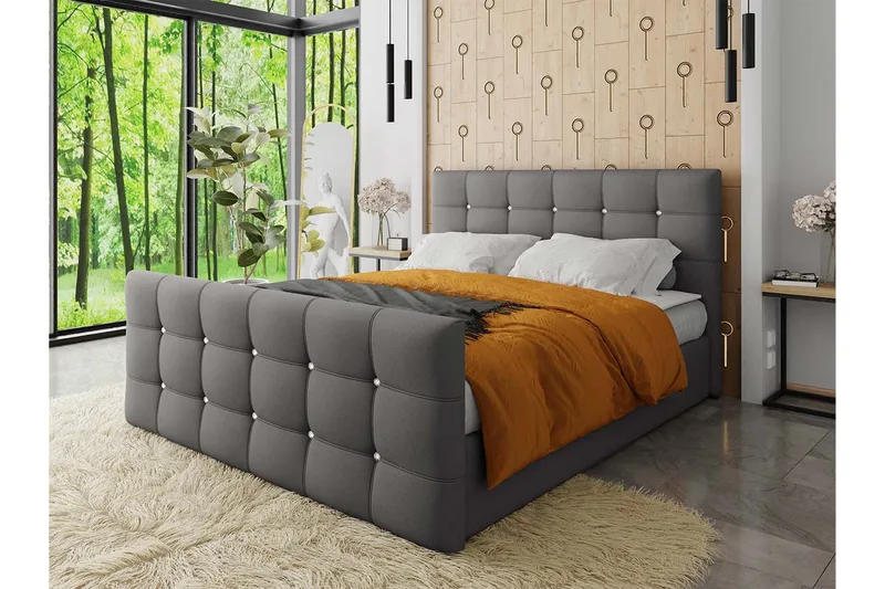 Kleos Kontinentalseng 180x200 cm med Sengegavl - Grå - Møbler - Senger - Kontinentalsenger