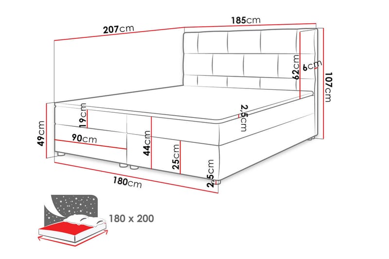 Kontinentalseng 180x200 cm - Svart - Kontinentalsenger