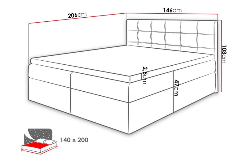 Kontinentalseng NELE 140x200 M - Grå - Kontinentalsenger