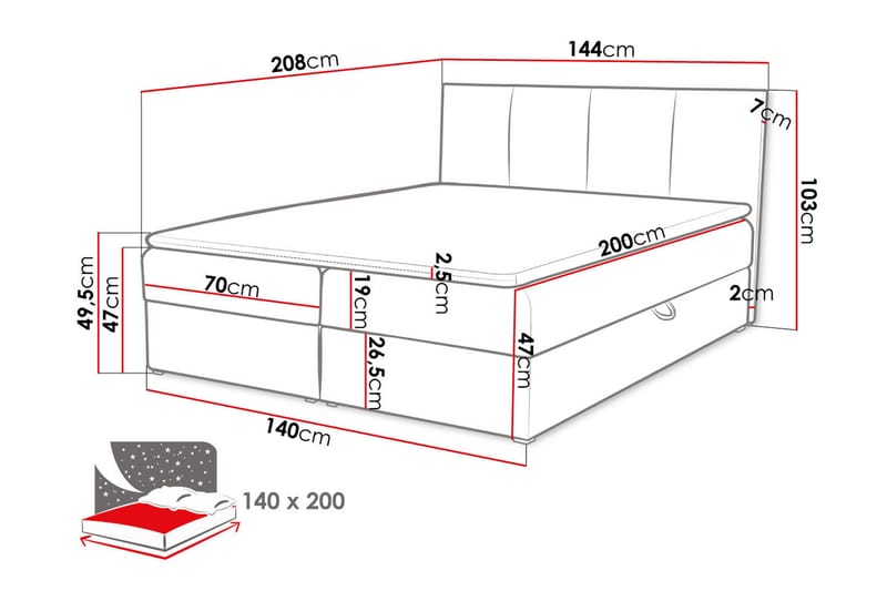 Laggano Kontinentalseng 140x200 cm + Overmadrass - Svart - Møbler - Senger - Kontinentalsenger