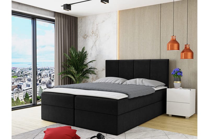 Laggano Kontinentalseng 140x200 cm + Overmadrass - Svart - Møbler - Senger - Kontinentalsenger