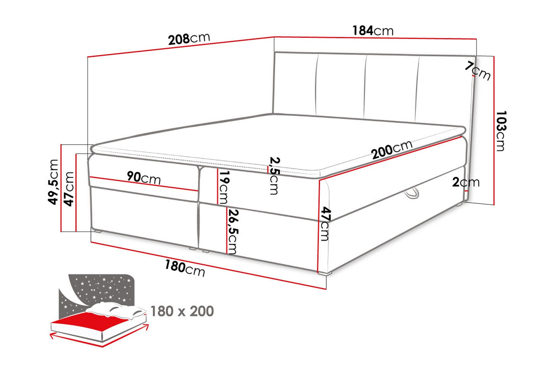 Laggano Kontinentalseng 180x200 cm + Overmadrass - Svart - Møbler - Senger - Kontinentalsenger