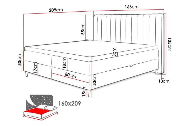 Lillsel Kontinentalseng 160x200 cm med Sengegavl Vaskbar - Grå - Møbler - Senger - Kontinentalsenger
