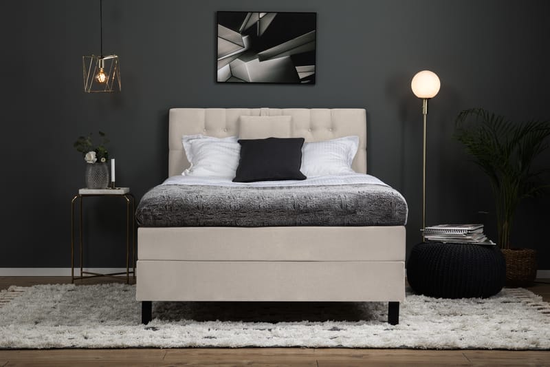 Lucky Komplett Sengepakke 120x200 Memory Diamant Sengegavl - Nakkepute Liten Beige - Møbler - Senger - Komplett sengepakke
