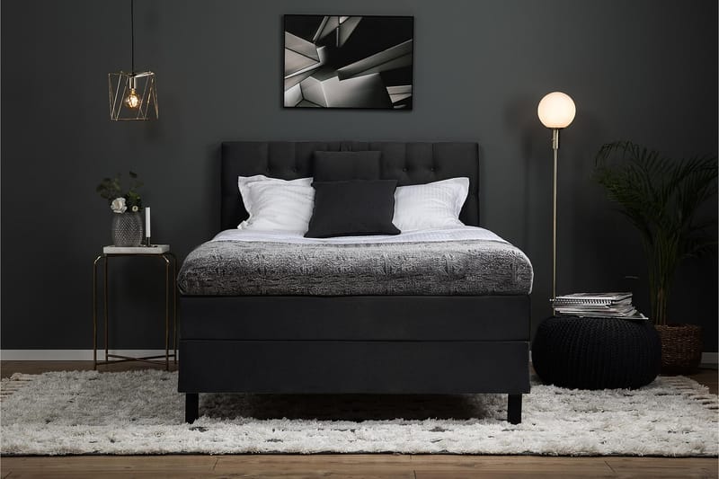 Lucky Komplett Sengepakke 120x200 Memory Diamant Sengegavl - Nakkepute Liten Svart/Grå - Møbler - Senger - Kontinentalsenger