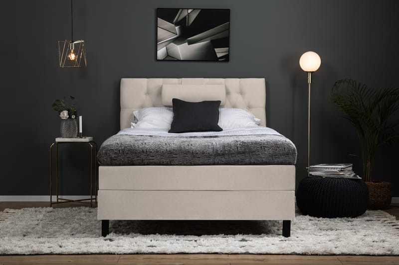Lucky Komplett Sengepakke 120x200 Memory Diamant Sengegavl - Nakkepute Stor Beige - Møbler - Senger - Komplett sengepakke
