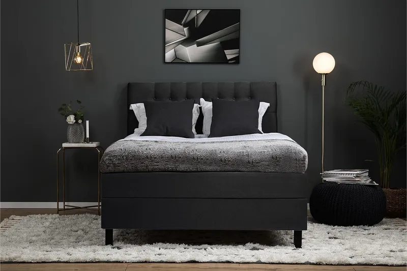 Lucky Komplett Sengepakke 120x200 Memory Diamant Sengegavl - Svart/Grå - Møbler - Senger - Kontinentalsenger