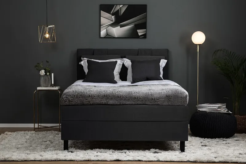 Lucky Komplett Sengepakke 120x200 Memory Glatt Sengegavl - Svart/Grå - Møbler - Senger - Kontinentalsenger