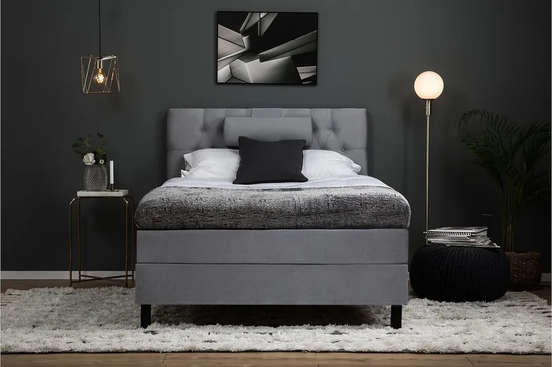 Lucky Komplett Sengepakke 120x200 Skum Diamant Sengegavl - Nakkepute Liten Mellomgrå - Møbler - Senger - Kontinentalsenger