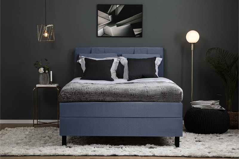 Lucky Komplett Sengepakke 120x200 Skum Glatt Sengegavl - Mørkeblå - Møbler - Senger - Kontinentalsenger