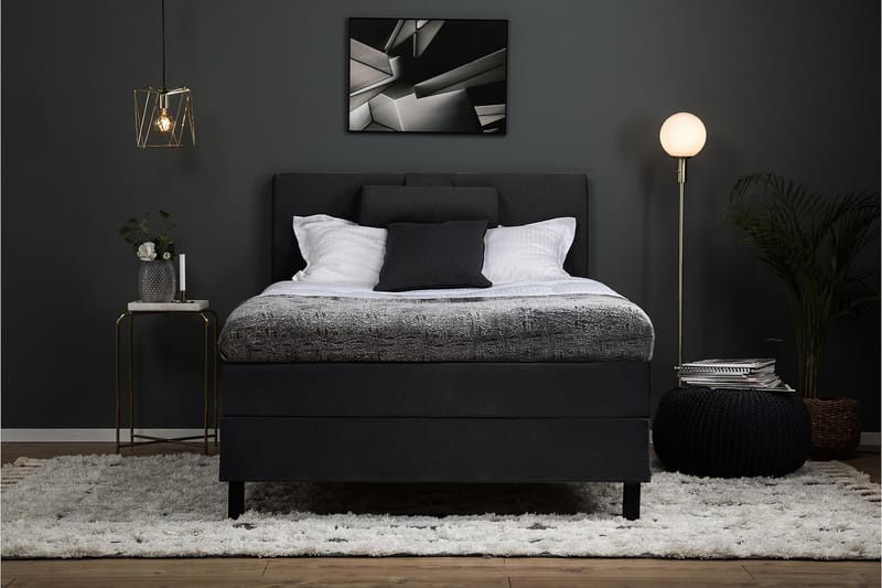 Lucky Komplett Sengepakke 120x200 Skum Glatt Sengegavl - Nakkepute Liten Svart/Grå - Møbler - Senger - Komplett sengepakke