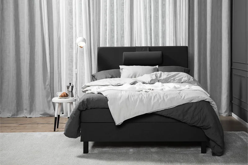 Lucky Komplett Sengepakke 120x200 Skum Glatt Sengegavl - Nakkepute Stor Svart/Grå - Møbler - Senger - Kontinentalsenger